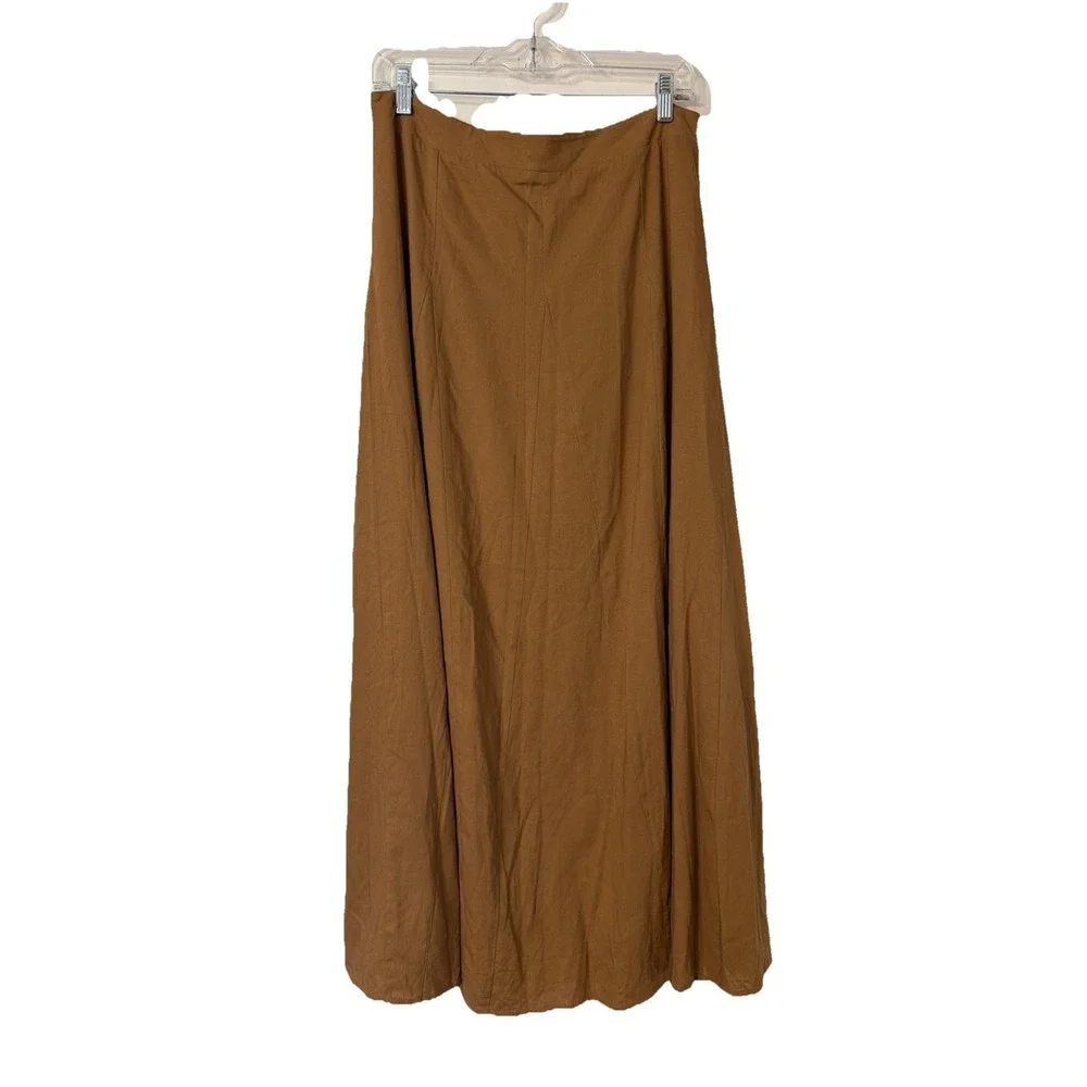 Daniel Rainn  Brown Sz L Linen Blend Skirt Maxi  A-line Cottage Core‎ Boho New